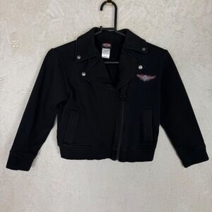 Harley Davidson Girls Black Moto Sweatshirt Jacket Pink Logo Size 7/8